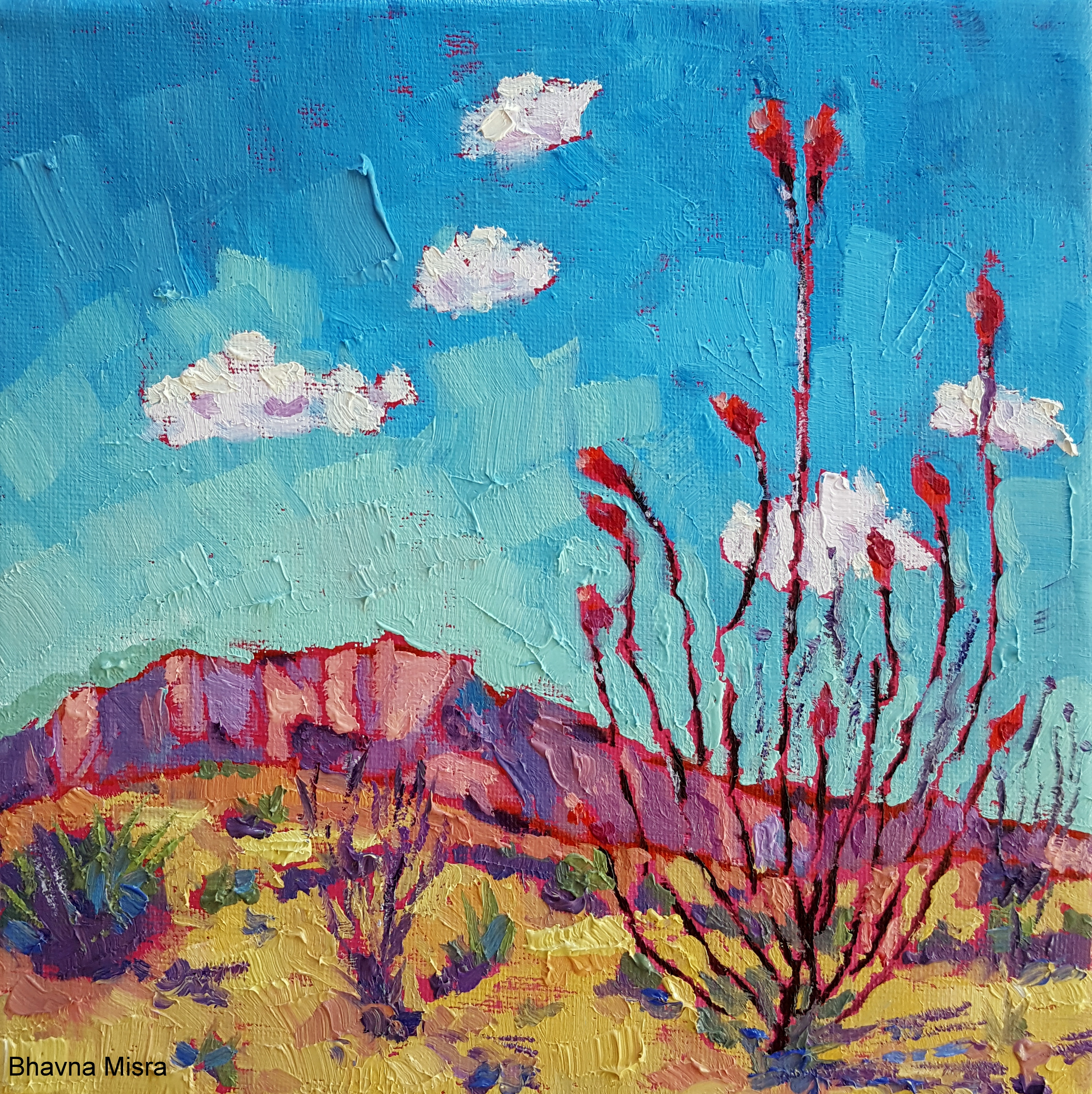 “Ocotillos Bloom” – Fine Arts Landscape Painting by Artist Bhavna Misra ...